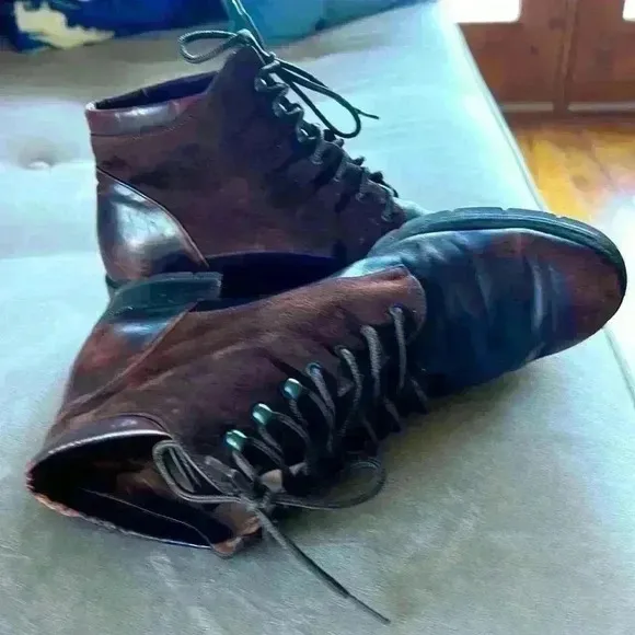 Vintage Paul Green Munchen Brown Suede &amp; Leather Lace Up Ankle Boots Size 51/2