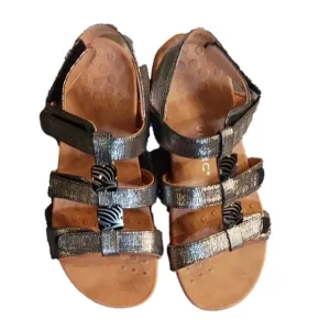 VIONIC AMBER BLACK METALLIC OPEN TOE VELCRO CLOSURE CUSTOMIZED SHOES