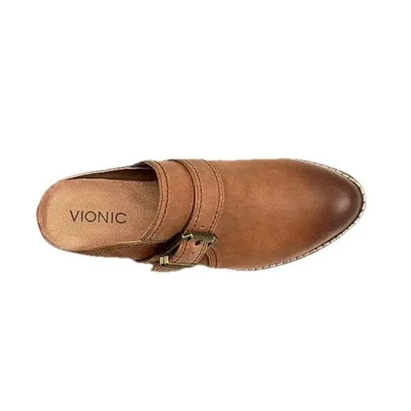 Vionic Cheyenne Brown Leather  Mule Heeled Shoes Boho Country Size 9 New