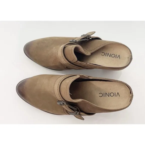 Vionic Cheyenne Brown Leather  Mule Heeled Shoes Boho Country Size 9 New