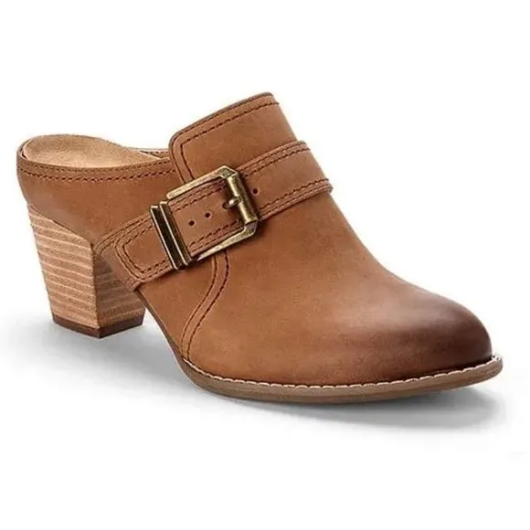 Vionic Cheyenne Brown Leather  Mule Heeled Shoes Boho Country Size 9 New