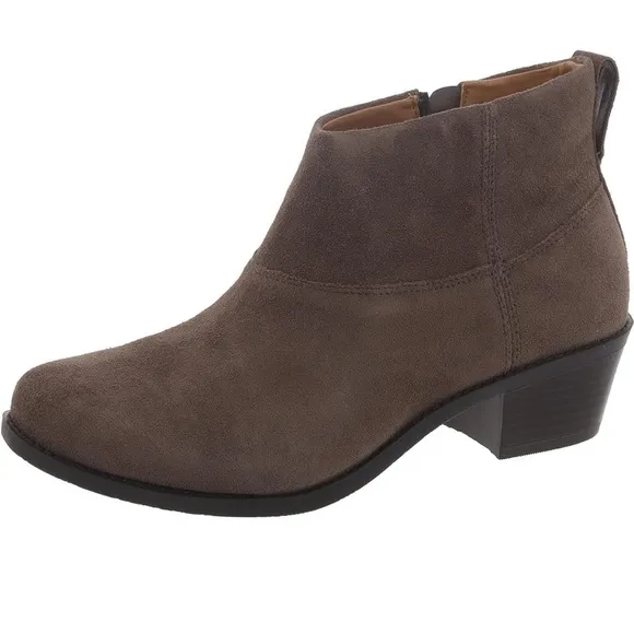 Vionic Joy Zadie Gray Suede Zip-Up Heeled Ankle Booties Boots Women's. Sz 7