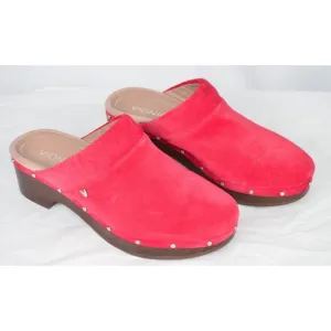 Vionic Kacie Studded Red Suede Leather Clogs Size 7