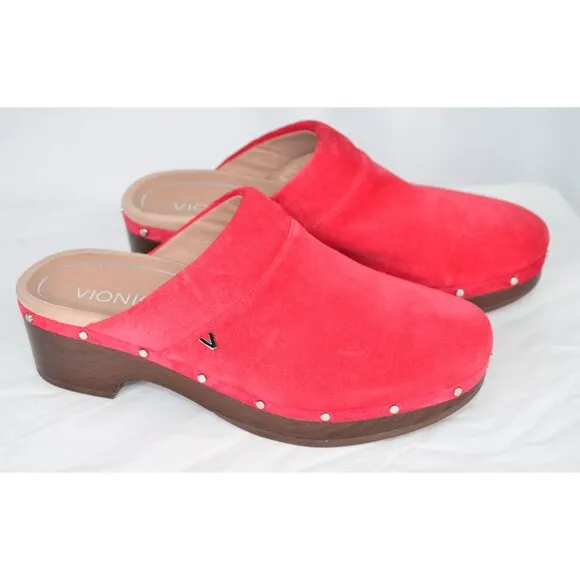 Vionic Kacie Studded Red Suede Leather Clogs Size 7