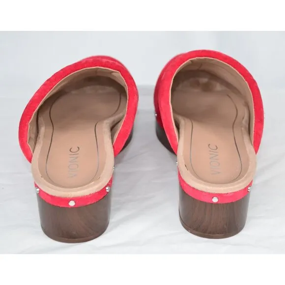 Vionic Kacie Studded Red Suede Leather Clogs Size 7