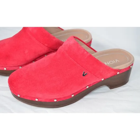 Vionic Kacie Studded Red Suede Leather Clogs Size 7