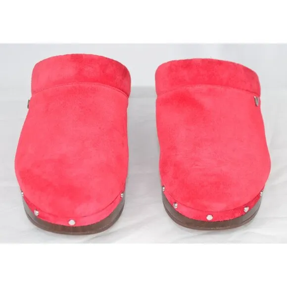 Vionic Kacie Studded Red Suede Leather Clogs Size 7