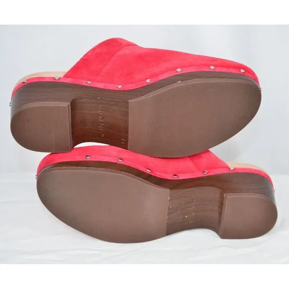 Vionic Kacie Studded Red Suede Leather Clogs Size 7