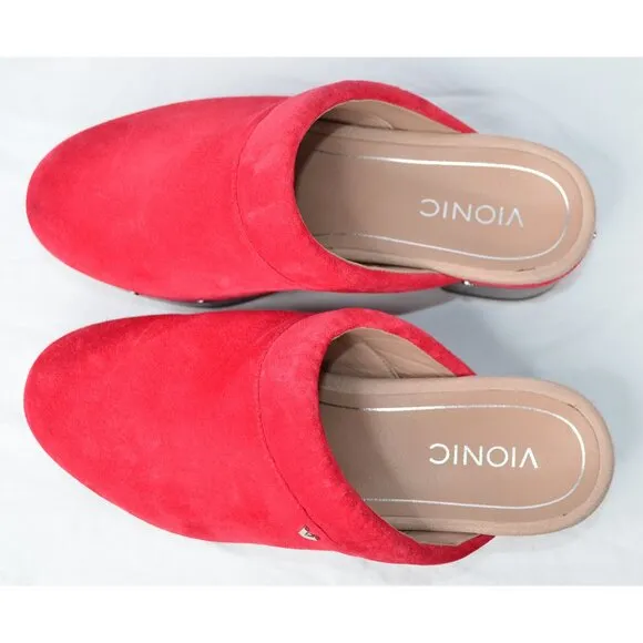 Vionic Kacie Studded Red Suede Leather Clogs Size 7