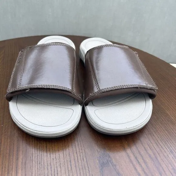 Vionic Stanley Sandals‎ Men's Size 7 Brown Leather Comfort Slip On Slide Shoes