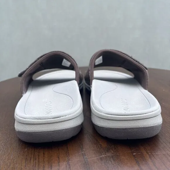 Vionic Stanley Sandals‎ Men's Size 7 Brown Leather Comfort Slip On Slide Shoes