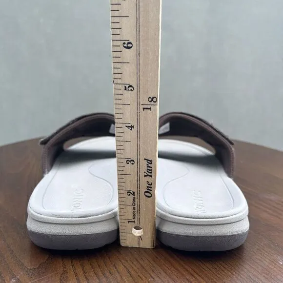 Vionic Stanley Sandals‎ Men's Size 7 Brown Leather Comfort Slip On Slide Shoes