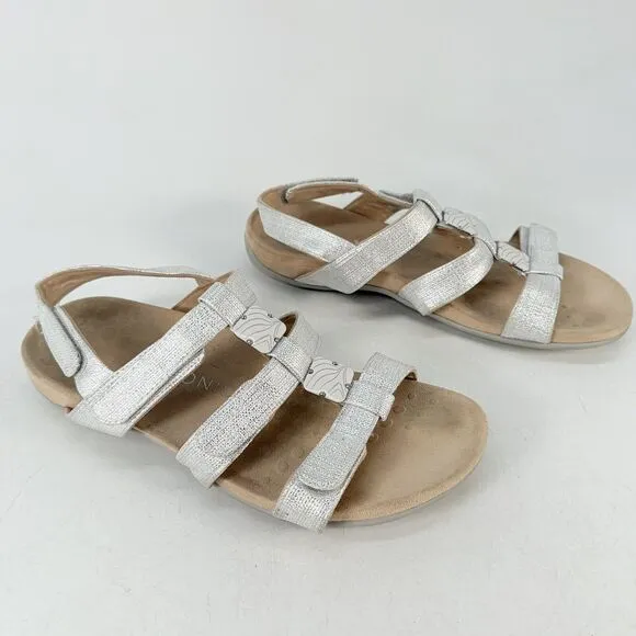 Vionic Women’s Silver Amber Sandals Shoes Comfort 3 Strap Metallic Size 10