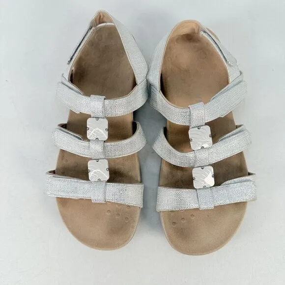 Vionic Women’s Silver Amber Sandals Shoes Comfort 3 Strap Metallic Size 10