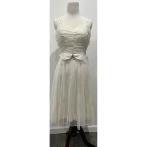 Vtg 70s Frederick's‎ of Hollywood Fit N Flare Bridal Rockabilly Bow Dress Size 6