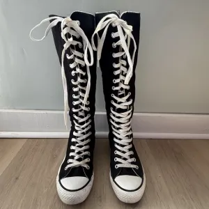 VTG Knee High Converse Black 1V708 Mens 5 Womens 7 Y2K 1990s Chuck Taylor Zip