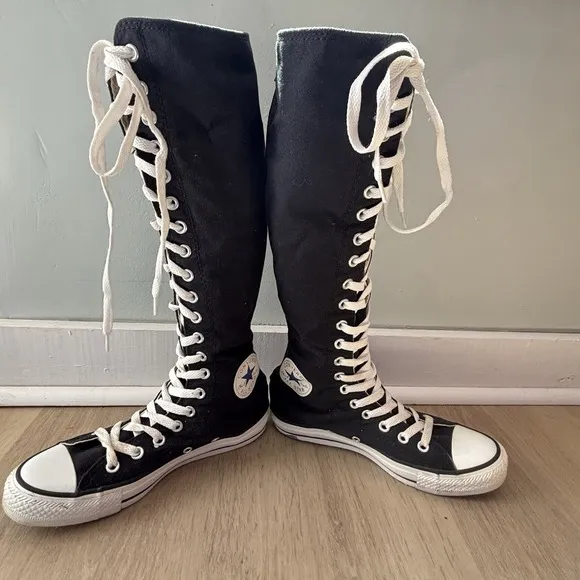 VTG Knee High Converse Black 1V708 Mens 5 Womens 7 Y2K 1990s Chuck Taylor Zip