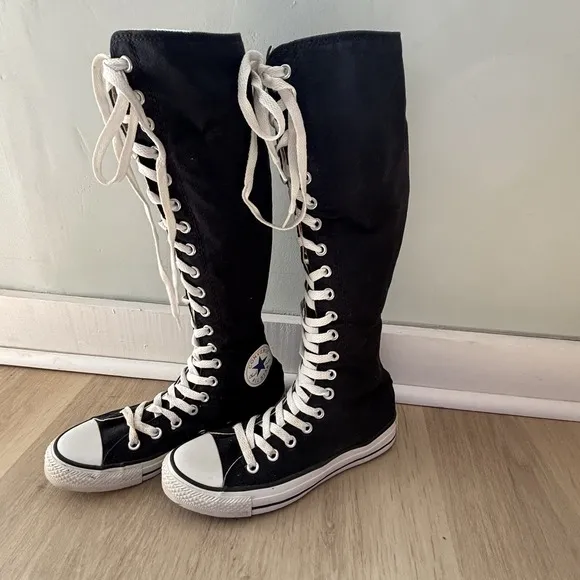 VTG Knee High Converse Black 1V708 Mens 5 Womens 7 Y2K 1990s Chuck Taylor Zip