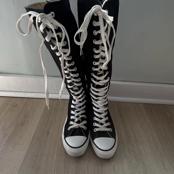 VTG Knee High Converse Black 1V708 Mens 5 Womens 7 Y2K 1990s Chuck Taylor Zip