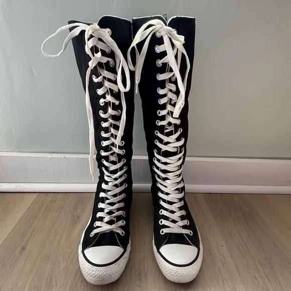 VTG Knee High Converse Black 1V708 Mens 5 Womens 7 Y2K 1990s Chuck Taylor Zip