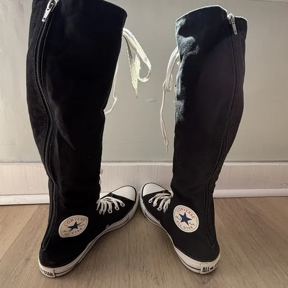 VTG Knee High Converse Black 1V708 Mens 5 Womens 7 Y2K 1990s Chuck Taylor Zip