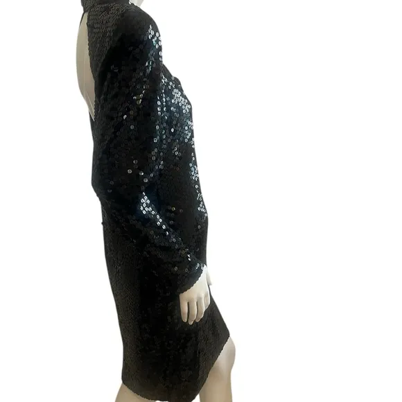 Vtg Niteline Black Sequin Choker Cut Out Black Sequin Dress Size 14