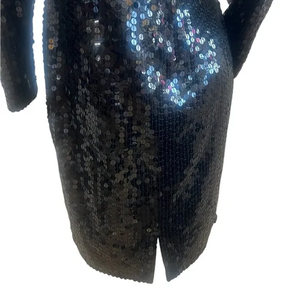 Vtg Niteline Black Sequin Choker Cut Out Black Sequin Dress Size 14