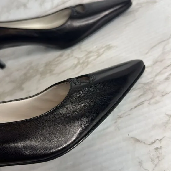 Vtg Salvatore Ferragamo Black Leather Kitten Heel pumps from 60s size 8.5 2A