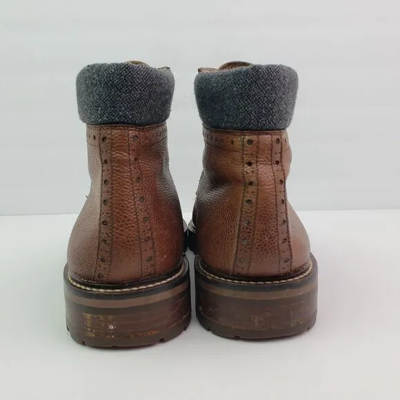 Warfield &amp; Grand Darren Mens Size 8.5 Brown Leather Cap Toe Brogue Boots Shoes