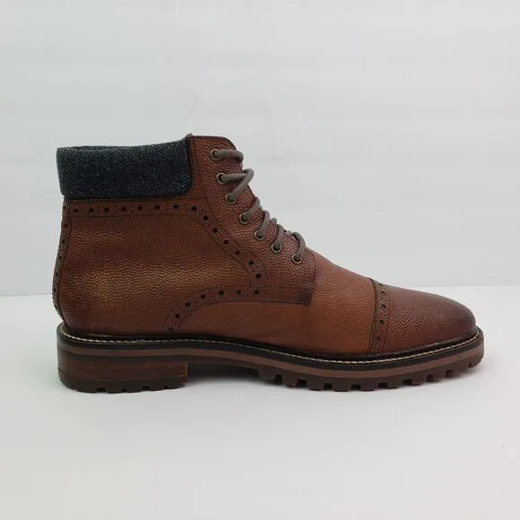 Warfield &amp; Grand Darren Mens Size 8.5 Brown Leather Cap Toe Brogue Boots Shoes