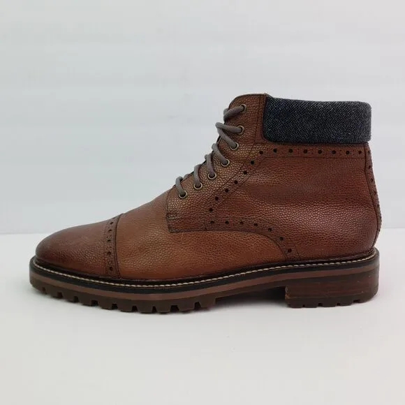 Warfield &amp; Grand Darren Mens Size 8.5 Brown Leather Cap Toe Brogue Boots Shoes