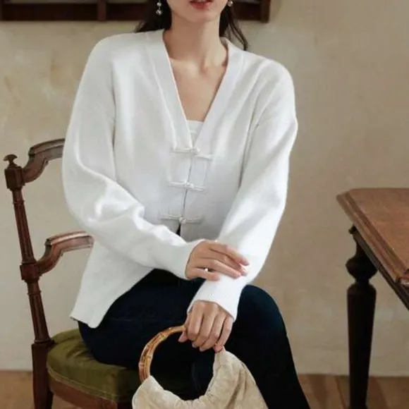 white button sweater chunky knit thick cardigan