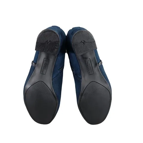 White Mountain Shoes Womens 6 Booties Fashion Blue Block Heel Career Classic Zip