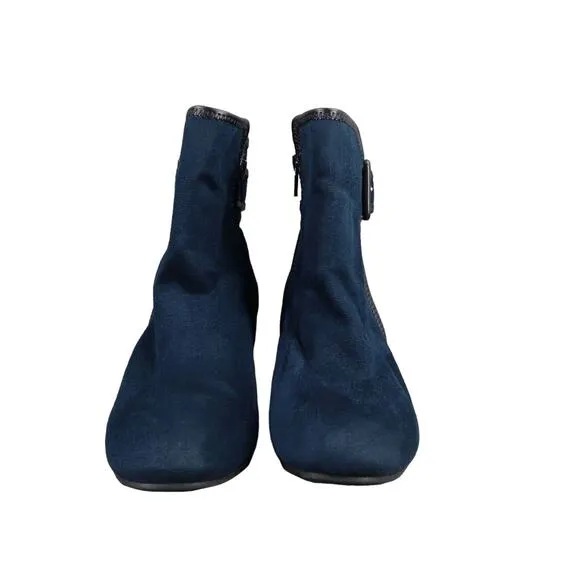 White Mountain Shoes Womens 6 Booties Fashion Blue Block Heel Career Classic Zip