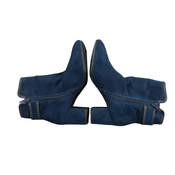 White Mountain Shoes Womens 6 Booties Fashion Blue Block Heel Career Classic Zip