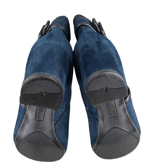 White Mountain Shoes Womens 6 Booties Fashion Blue Block Heel Career Classic Zip