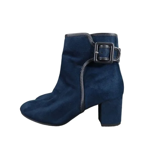 White Mountain Shoes Womens 6 Booties Fashion Blue Block Heel Career Classic Zip