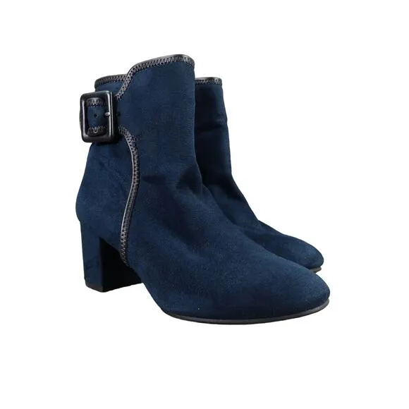 White Mountain Shoes Womens 6 Booties Fashion Blue Block Heel Career Classic Zip