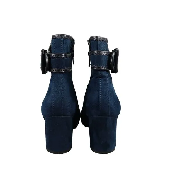 White Mountain Shoes Womens 6 Booties Fashion Blue Block Heel Career Classic Zip