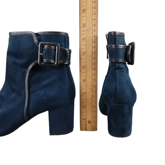 White Mountain Shoes Womens 6 Booties Fashion Blue Block Heel Career Classic Zip