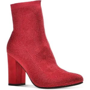Wild Pair Womens Baybe Rhinestone Block Heel Pull On Ankle Boots Shoes