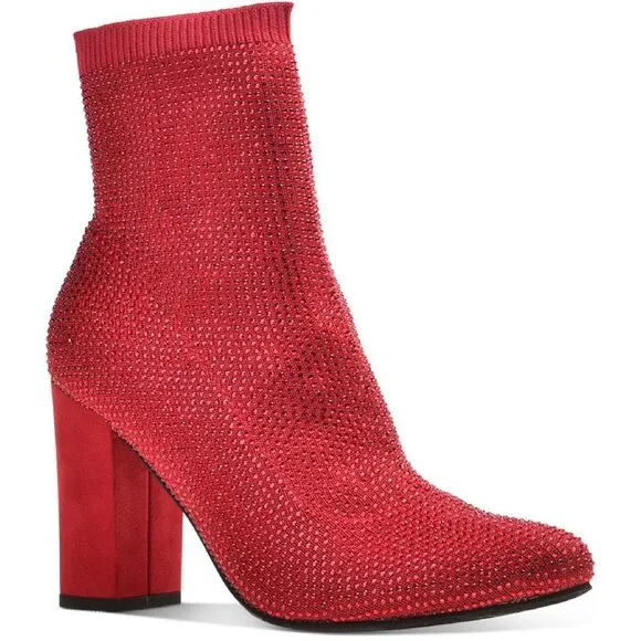 Wild Pair Womens Baybe Rhinestone Block Heel Pull On Ankle Boots Shoes