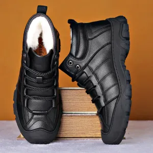 Winter boots - waterproof leather boots with fur lining for men