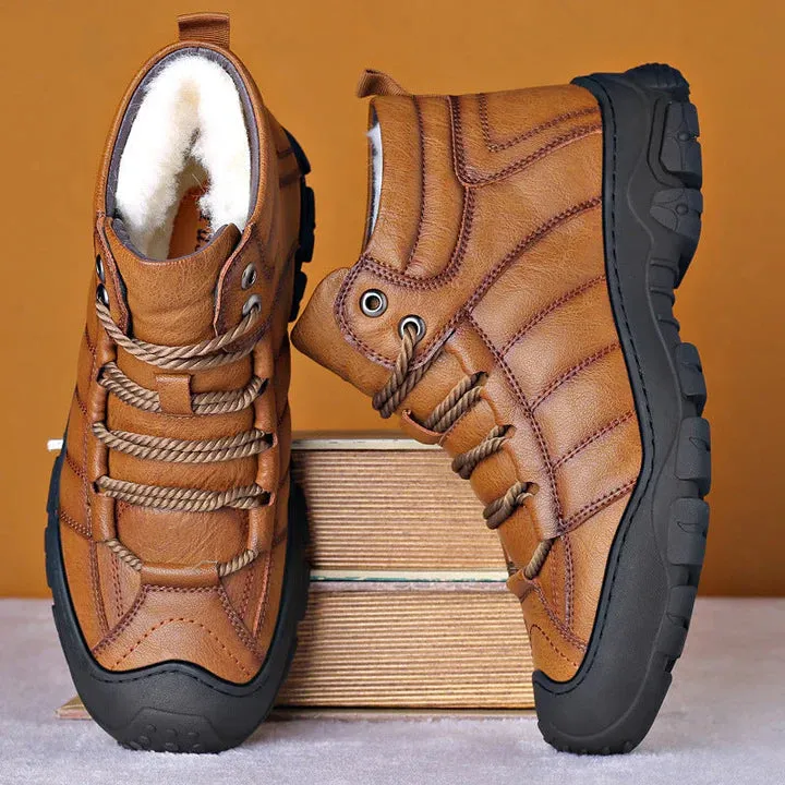 Winter boots - waterproof leather boots with fur lining for men