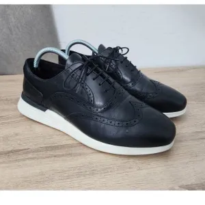 Wolf and Shepherd Mens Sz 9.5 Crossover Wingtip Italian Leather Hybrid Shoes Blk