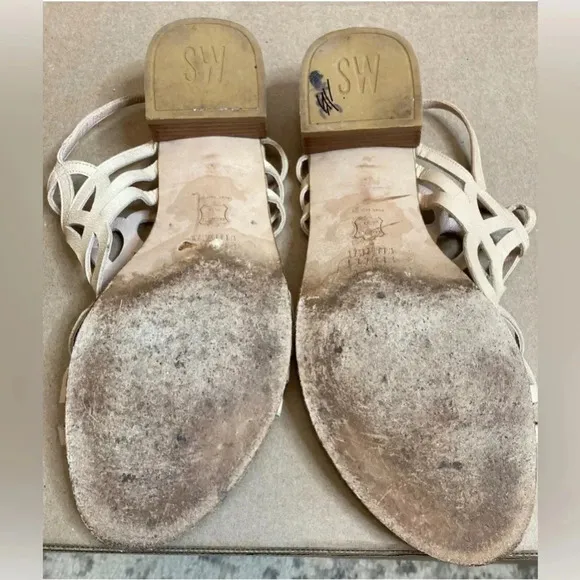 Woman STUART WEITZMAN Beige Cut Out Leather Strappy Sandals Shoes Sz 7.5