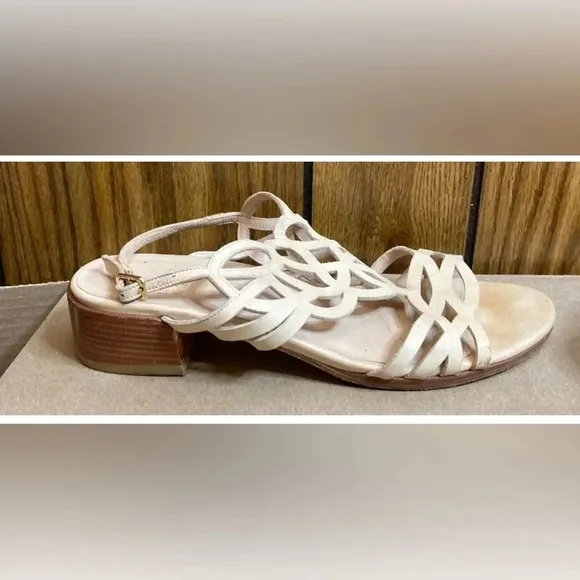 Woman STUART WEITZMAN Beige Cut Out Leather Strappy Sandals Shoes Sz 7.5