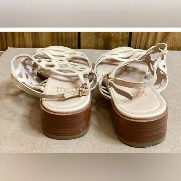 Woman STUART WEITZMAN Beige Cut Out Leather Strappy Sandals Shoes Sz 7.5