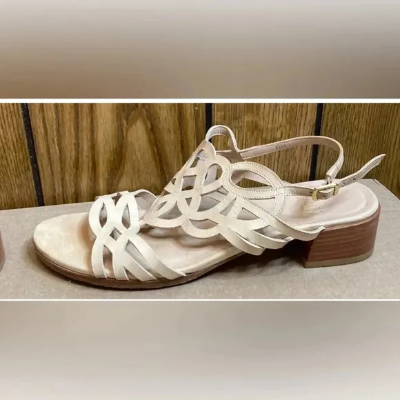 Woman STUART WEITZMAN Beige Cut Out Leather Strappy Sandals Shoes Sz 7.5