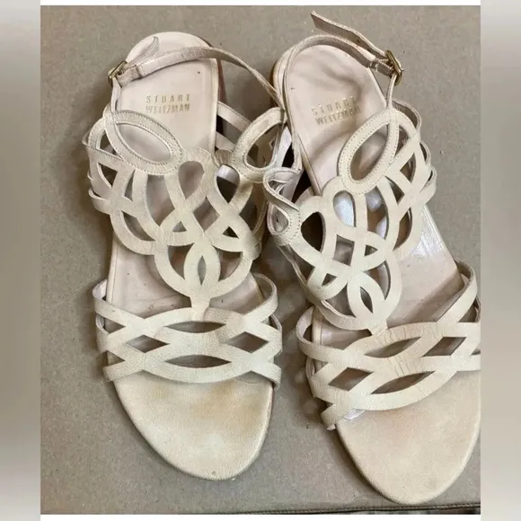 Woman STUART WEITZMAN Beige Cut Out Leather Strappy Sandals Shoes Sz 7.5